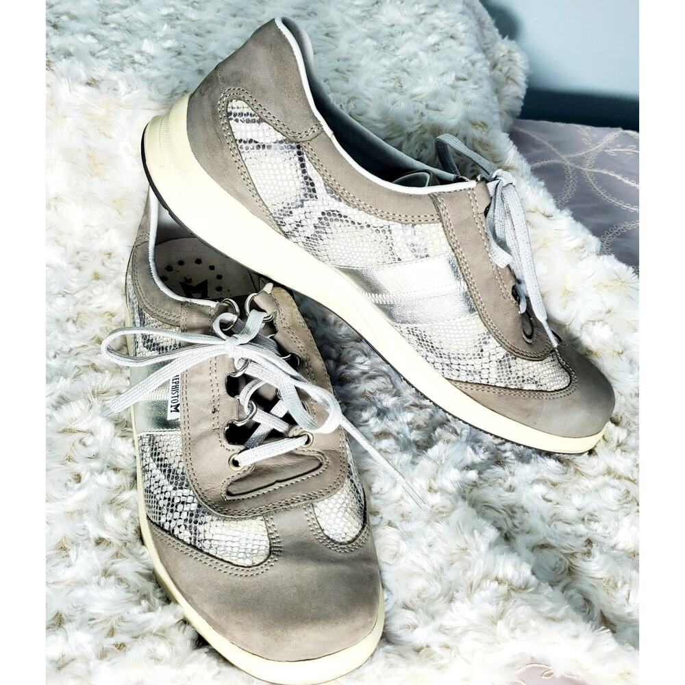 Mephisto Womens Gray Snakeskin Run Off Lace Up Sneakers Size 9 Glam Casual Boho